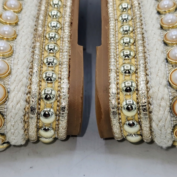 Steve Madden Juniper Raffia Platform Gold Pearls Accent Wedge Sandals Size 11. - Picture 11 of 16